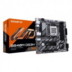 Gigabyte B840M DS3H Carte mère - Processeurs AMD Ryzen 9000, VRM 8+2+2 phases, jusqu'à 8200 MHz DDR5, 2xPCIe 4.0 M.2, LAN 2.5GbE, USB 3.2 Gen 1, AMD, Emplacement AM5, AMD Ryzen 7000 Series, AMD Ryzen 8000 Series, AMD Ryzen 9000 Series, Emplacement AM5