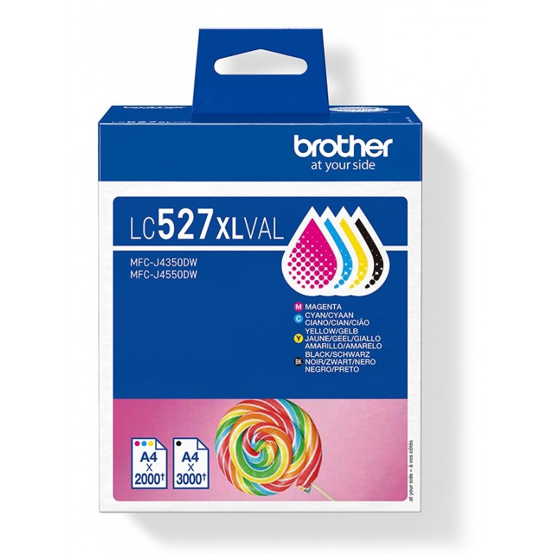 Brother LC527XLVAL Cartouche d'encre d'origine, pack économique, Rendement élevé , Noir, Cyan, Magenta, Jaune, Encre à pigments, Encre à pigments, 4 pièce, Value pack