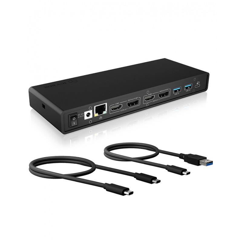 ICY BOX IB-DK2245AC, Avec fil, USB 3.2 Gen 1 3.1 Gen 1 Type-C, 65 W, 3,5 mm, 10,100,1000 Mbits, Noir