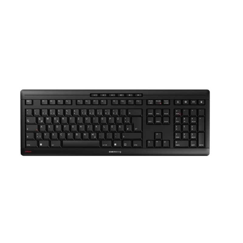 Cherry Stream Wireless, Taille réelle 100 %, Avec fil &sans fil, FR sans fil +USB, QWERTZ, Noir