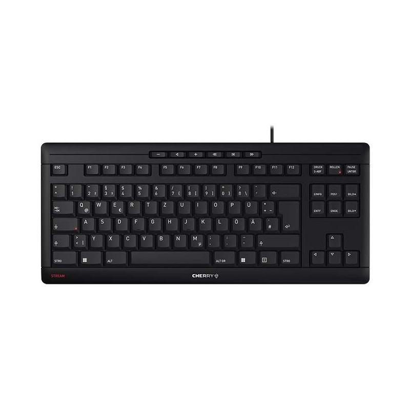 Cherry STREAM KEYBOARD TKL, Avec fil, USB, Commutateur de touche « ciseaux », QWERTZ, Noir