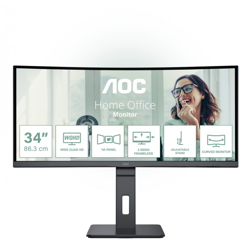 AOC CU34P3CV, 86,4 cm 34", 3440 x 1440 pixels, UltraWide Quad HD, LED, 4 ms, Noir