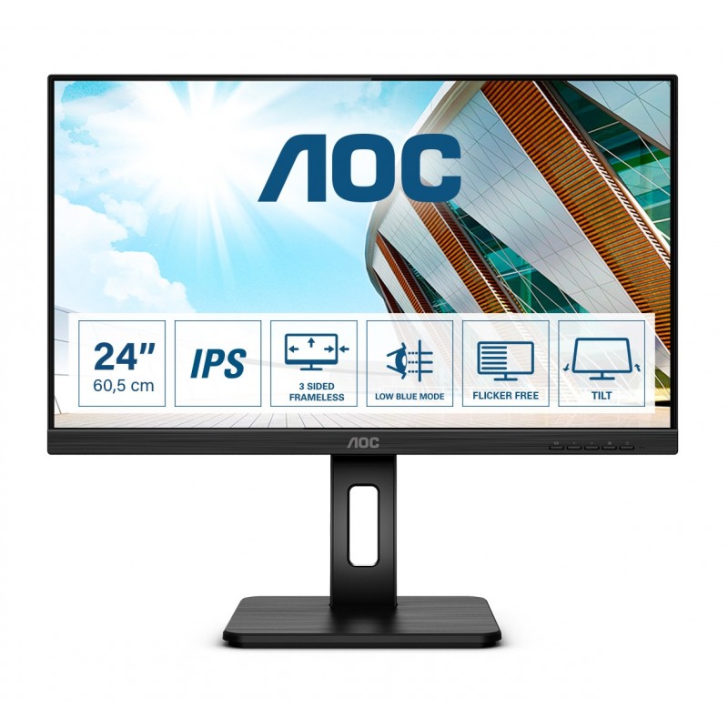 AOC P2 Q24P2Q, 60,5 cm 23.8", 2560 x 1440 pixels, Quad HD, LED, 4 ms, Noir