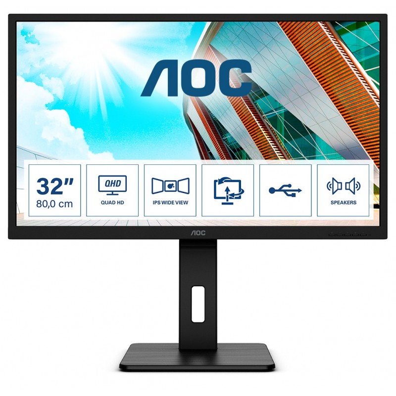 AOC P2 Q32P2, 80 cm 31.5", 2560 x 1440 pixels, 2K Ultra HD, LED, 4 ms, Noir