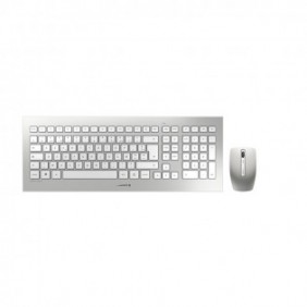 Cherry DW 8000 Ensemble Clavier & Souris sans fil, blancargent, USB, AZERTY - FR, Taille réelle 100 %, Sans fil, RF sans fil, Argent, Blanc, Souris incluse