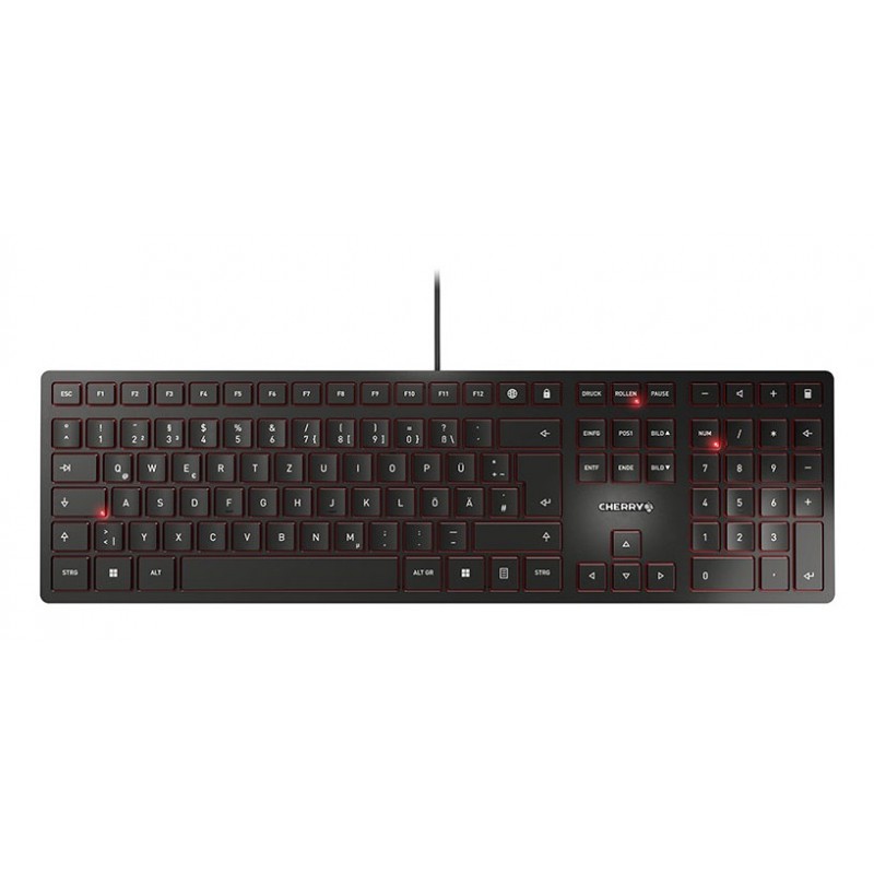Cherry KC 6000 Slim, Taille réelle 100 %, Avec fil, USB, QWERTZ, Noir