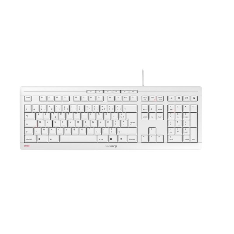 Cherry STREAM KEYBOARD Clavier filaire, blanc grisé, USB, AZERTY - FR, Taille réelle 100 %, Avec fil, USB, Clavier mécanique, AZERTY, Blanc