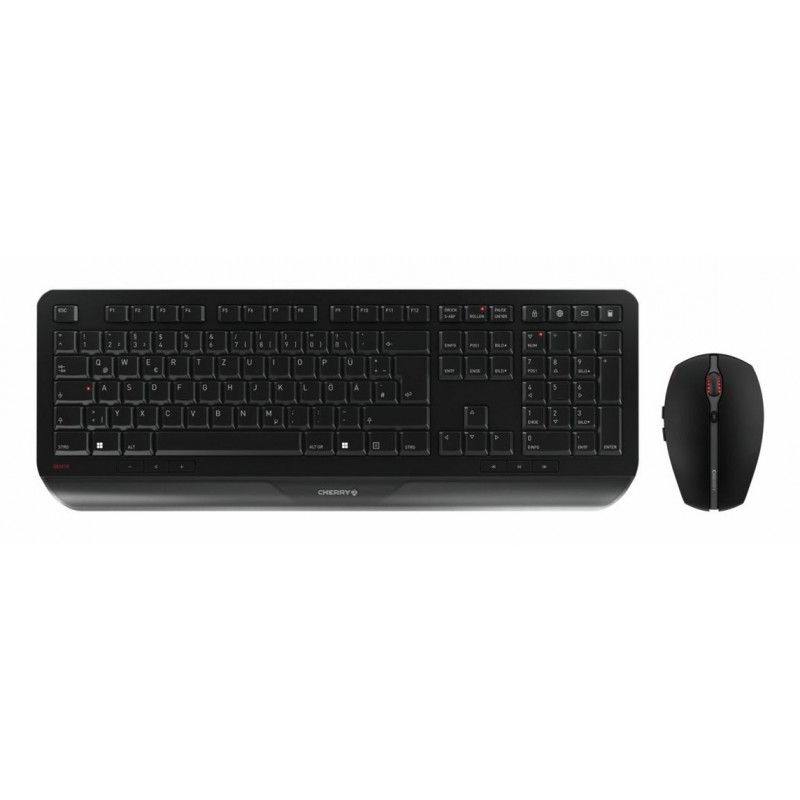 Cherry GENTIX DESKTOP, Taille réelle 100 %, Sans fil, RF sans fil, QWERTZ, Noir, Souris incluse