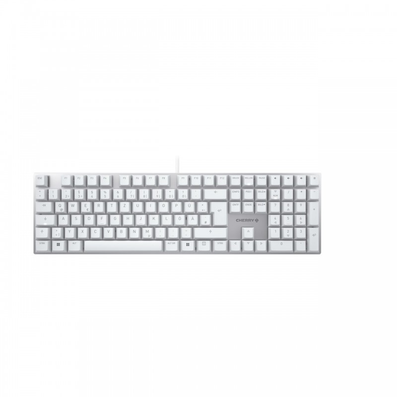 Cherry KC 200 MX, Taille réelle 100 %, Avec fil, USB, Clavier mécanique, QWERTZ, Argent, Blanc
