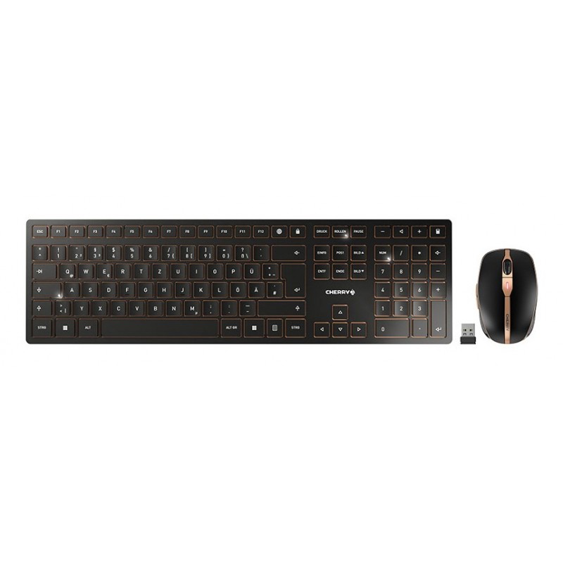 Cherry DW 9100 SLIM, Sans fil, RF sans fil + Bluetooth, QWERTZ, Noir, Souris incluse