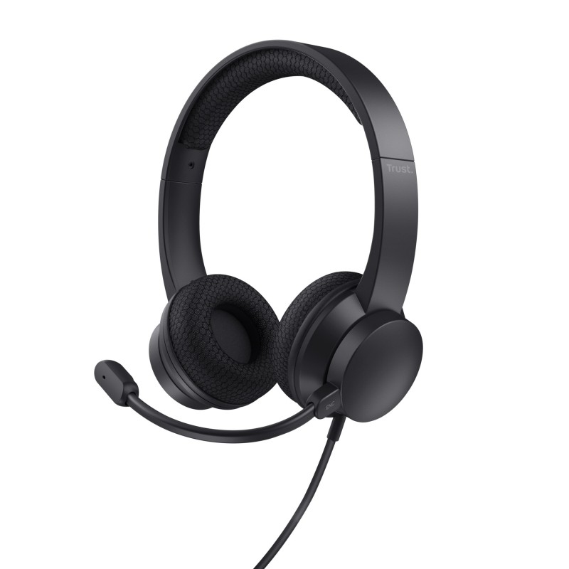 Trust HS-260, Avec fil, BureauCentre d'appels, Casque, Noir