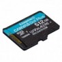 Kingston Carte microSDXC Canvas Go Plus Gen4 200 Mos A2 U3 V30 512 Go + adaptateur, 512 Go, MicroSD, Classe 10, UHS-I, 200 Mos, 160 Mos