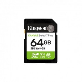 Kingston 64 Go SDXC Canvas Select Plus Gen3 100 Mos C10 UHS-I U1 V10, 64 Go, SD, Classe 10, UHS-I, 100 Mos, Class 1