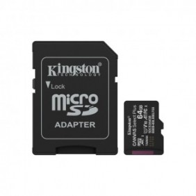 Kingston 64GB microSDXC Canvas Select Plus Gen3 100MBs A1 Adaptateur SD inclus, 64 Go, MicroSDXC, Classe 10, UHS-I, 100 Mos, Class 1