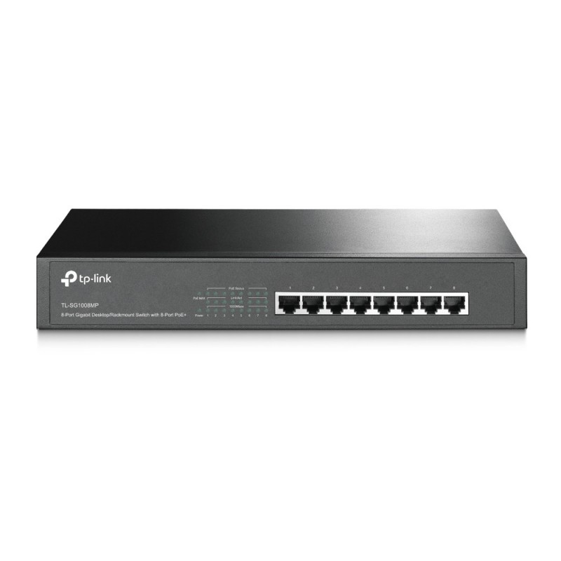 TP-LINK TL-SG1008MP, Non-géré, Gigabit Ethernet 101001000, Connexion Ethernet, supportant l'alimentation via ce port , Grille de montage