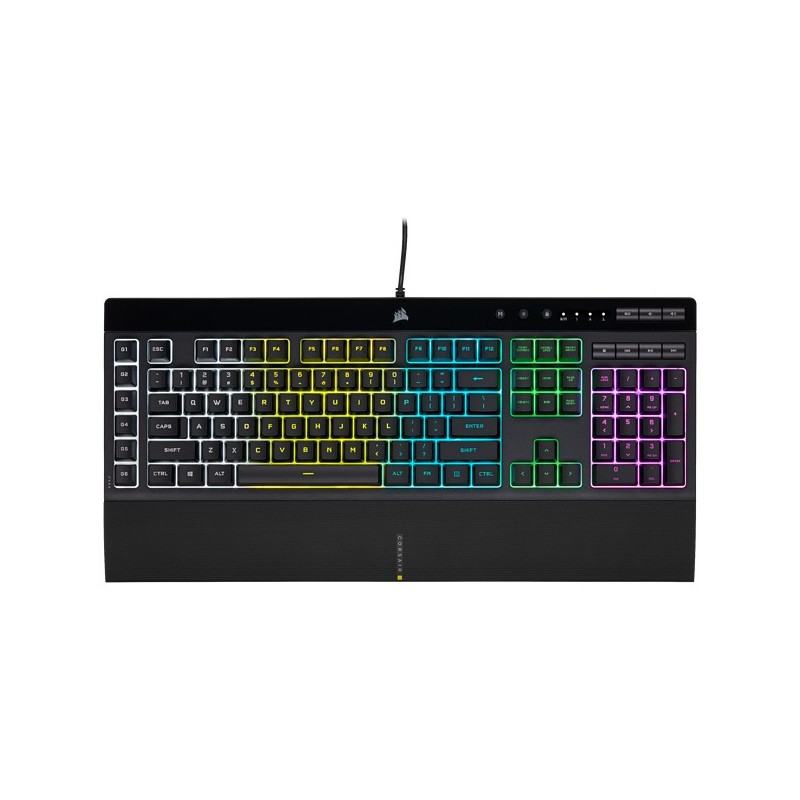 Corsair K55 RGB PRO, Taille réelle 100 %, Avec fil, USB, AZERTY, LED RGB, Noir