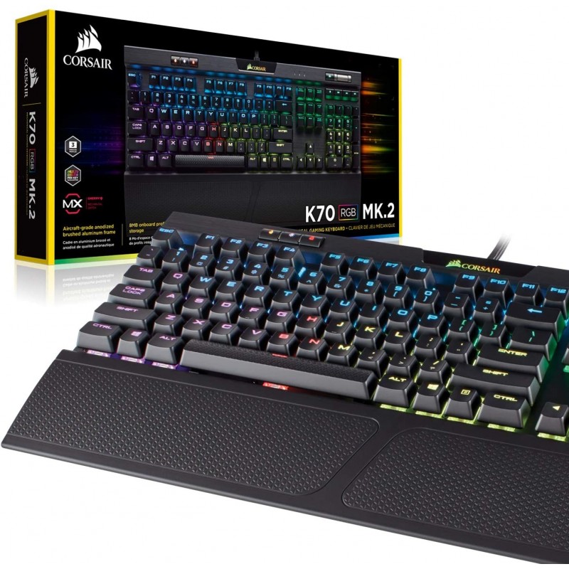 Corsair K70 RGB PRO, Avec fil, USB, Clavier mécanique, AZERTY, LED RGB, Noir