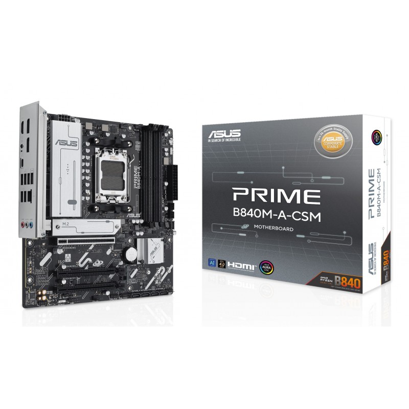 ASUS PRIME B840M-A-CSM, AMD, Emplacement AM5, AMD Ryzen 7000 Series, AMD Ryzen 8000 Series, AMD Ryzen 9000 Series, Emplacement AM5, DDR5-SDRAM, 192 Go