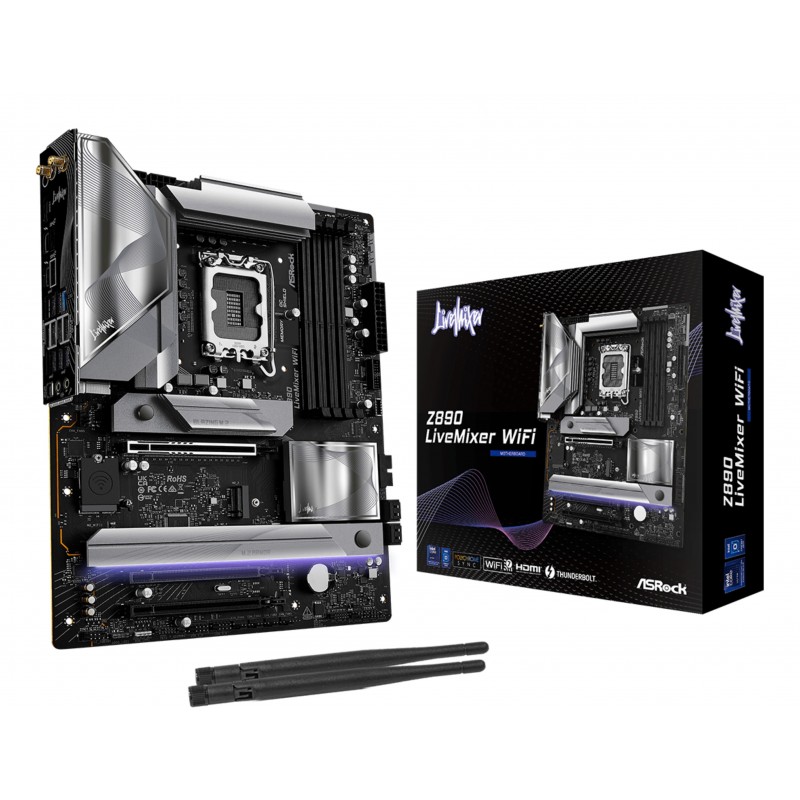 ASRock Z890 LiveMixer WiFi, Intel, LGA 1851 Socket V1, Intel Core Ultra Series 2, DDR5-SDRAM, 256 Go, DIMM
