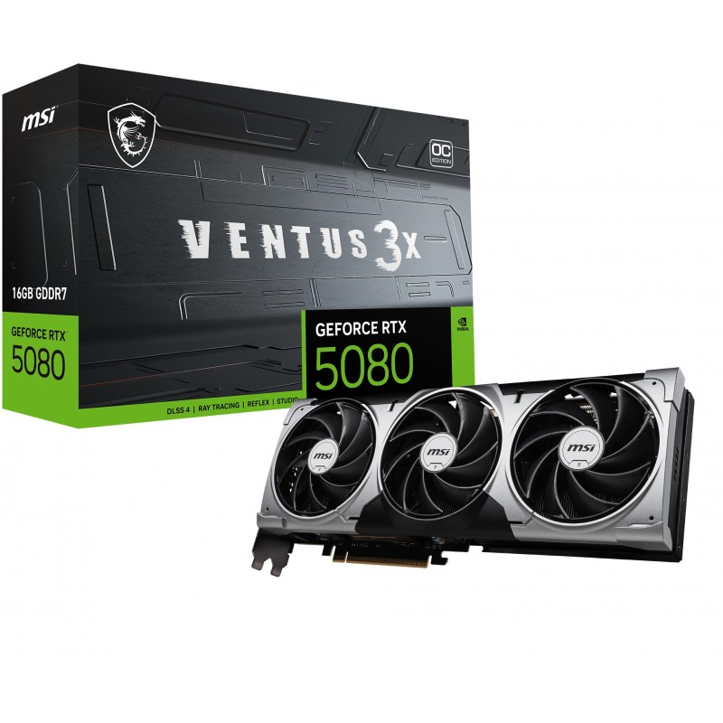 MSI VENTUS GeForce RTX5080 16G 3X OC, GeForce RTX 5080, 16 Go, GDDR7, 256 bit, 7680 x 4320 pixels, PCI Express x16 5.0