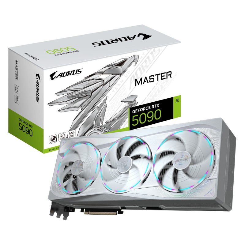 Gigabyte AORUS GeForce RTX 5090 MASTER ICE 32G Carte Graphique - 32 Go GDDR7, 512 bits, PCI-E 5.0, 2655MHz Fréquence du Cœur, 3 x DP 2.1a, 1 x HDMI 2.1b, NVIDIA DLSS 4, GV-N5090AORUSM ICE-32GD, GeForce RTX 5090, 32 Go, GDDR7, 512 bit, 7680 x 4320
