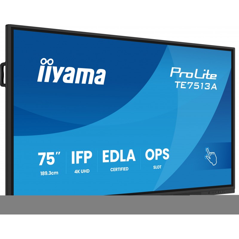 Iiyama TE7513A-B1AG, Écran plat interactif, 190,5 cm 75", 3840 x 2160 pixels, Wifi, 187