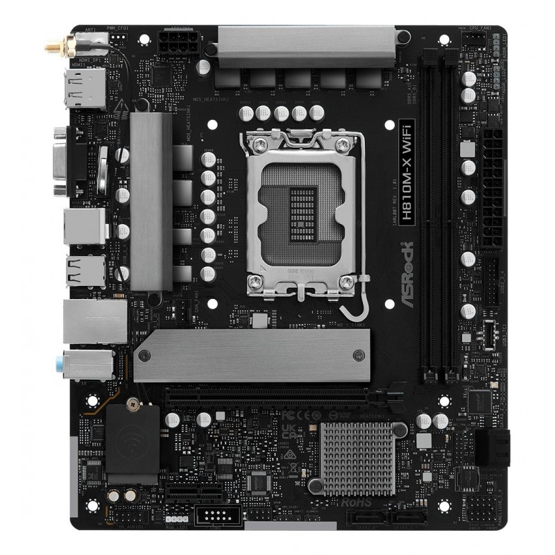 ASRock H810M-X WiFi, Intel, LGA 1851 Socket V1, Intel Core Ultra Series 2, DDR5-SDRAM, 128 Go, DIMM