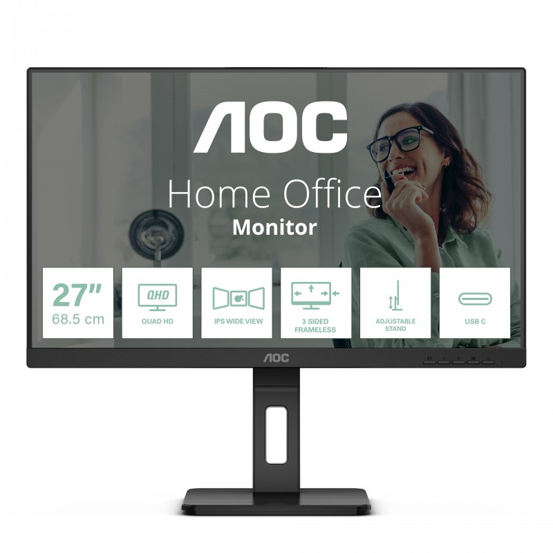 AOC Q27P3CV, 68,6 cm 27", 2560 x 1440 pixels, Quad HD, LED, 4 ms, Noir