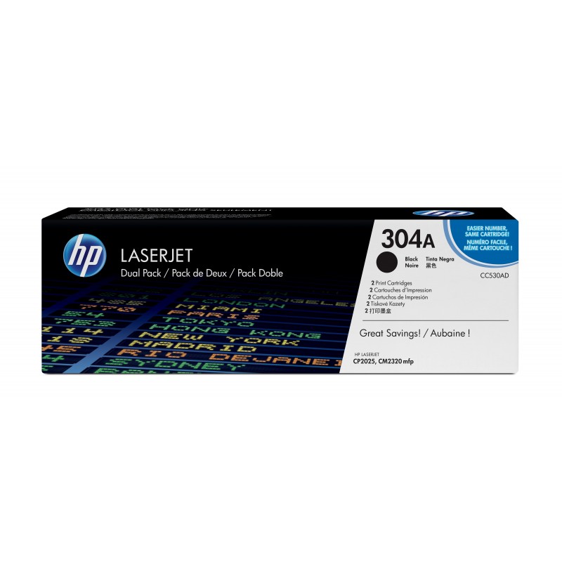 HP 304A pack de 2 toners LaserJet noir authentiques, 7000 pages, Noir, 2 pièce