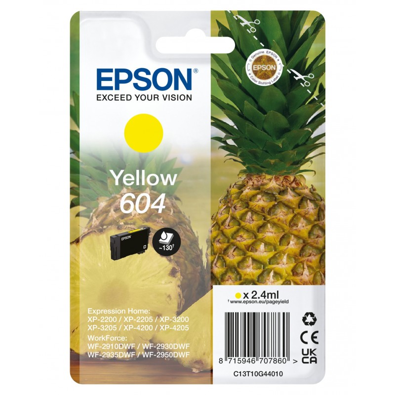 Epson 604, Rendement standard, Jaune, 2,4 ml, 1 pièce, 130 pages, Paquet unique