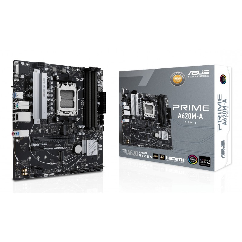 ASUS PRIME A620M-A-CSM, AMD, Emplacement AM5, AMD Ryzen 7000 Series, Emplacement AM5, DDR5-SDRAM, 128 Go