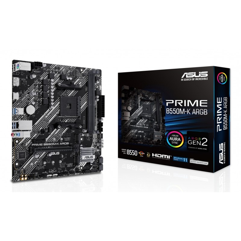 ASUS PRIME B550M-K ARGB, AMD, Emplacement AM4, DDR4-SDRAM, 64 Go, DIMM, Double canal