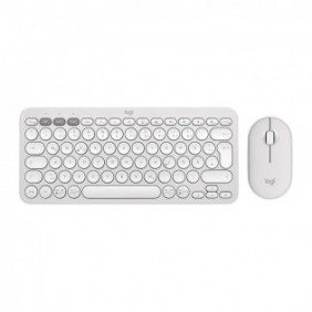 Logitech 920-012204, Sans fil, RF sans fil + Bluetooth, Commutateur de touche « ciseaux », QWERTZ, Blanc, Souris incluse