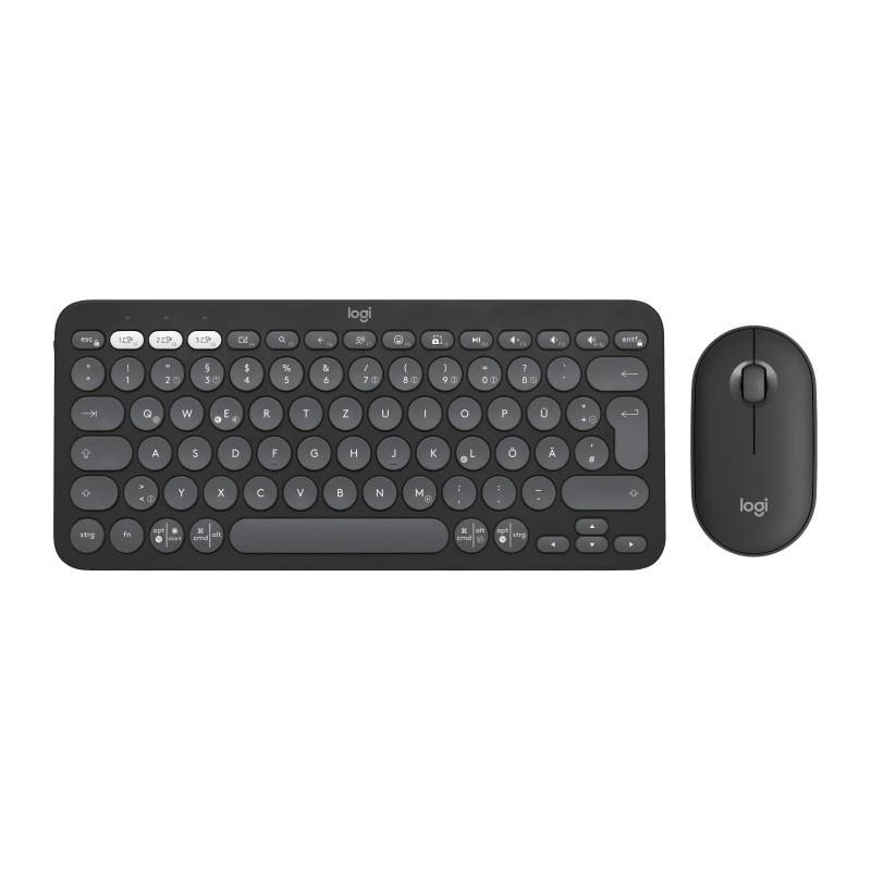 Logitech 920-012203, Sans fil, RF sans fil + Bluetooth, Commutateur de touche « ciseaux », QWERTZ, Graphite, Souris incluse