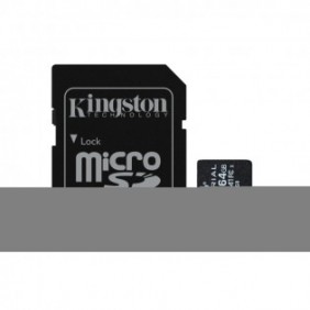 Kingston Carte 64GB microSDXC Industrielle C10 A1 pSLC + adaptateur SD, 64 Go, MicroSDXC, Classe 10, UHS-I, 100 Mos, 80 Mos