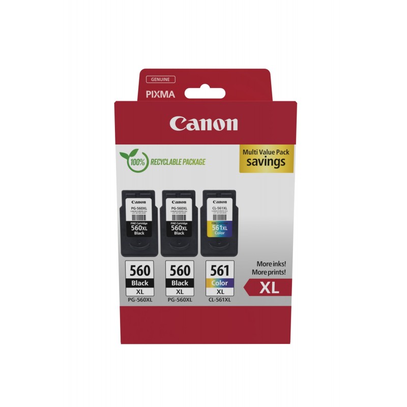 Canon 3712C009, Rendement élevé , Noir, Cyan, Magenta, Jaune, 3 pièce, Multi pack