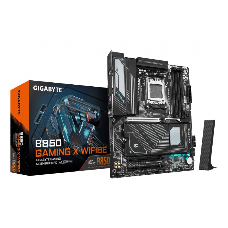 Gigabyte B850 GAMING X WIFI6E Carte Mère - AMD Ryzen 9000 Series CPUs, VRM numérique 12+2+2 phases, jusqu'à 8200MHz DDR5 , 1xPCIe 5.0 + 2xPCIe 4.0 M.2, LAN 2.5G, WIFI 6E, USB 3.2 Gen 2x2, AMD, Emplacement AM5, AMD Ryzen 7000 Series, AMD Ryzen 8000