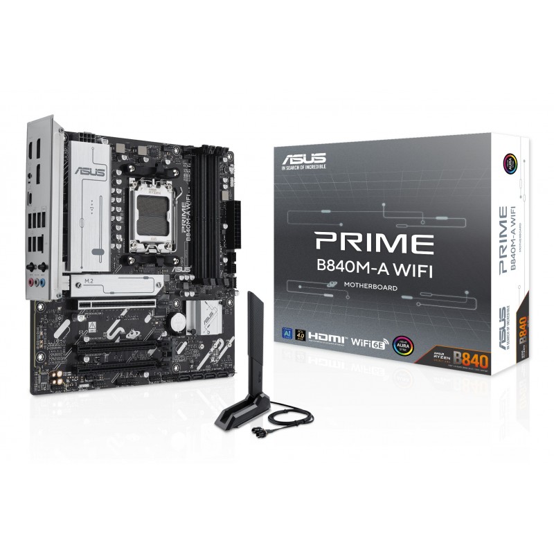 ASUS PRIME B840M-A WIFI, AMD, Emplacement AM5, AMD Ryzen 7000 Series, AMD Ryzen 8000 Series, AMD Ryzen 9000 Series, Emplacement AM5, DDR5-SDRAM, 192 Go