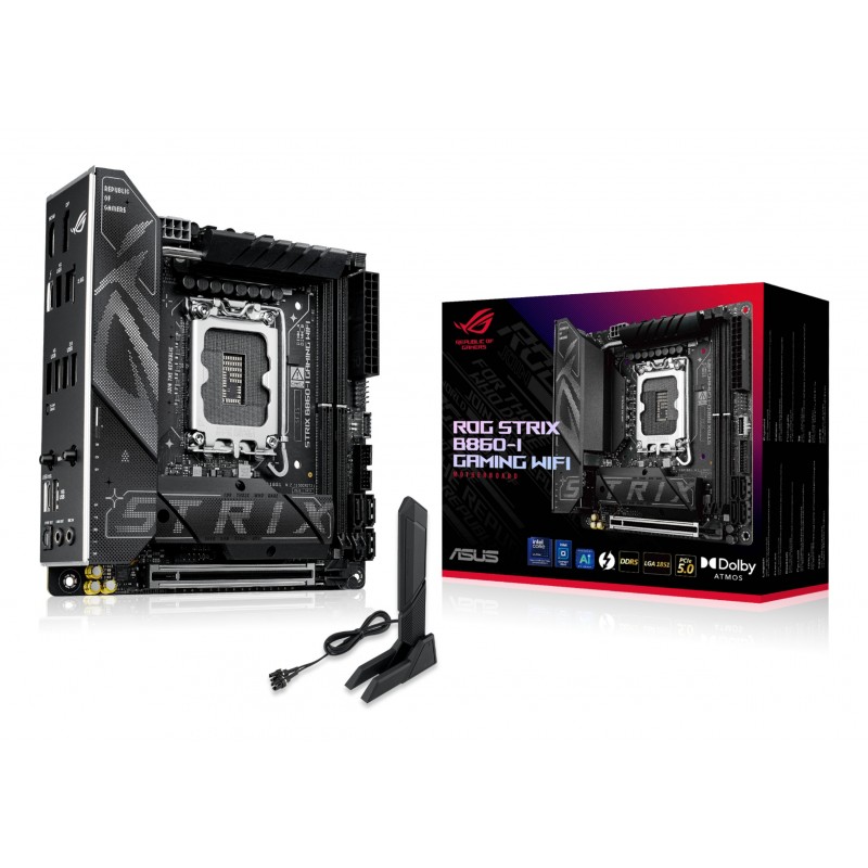 ASUS ROG STRIX B860-I GAMING WIFI, Intel, LGA 1851 Socket V1, Intel Core Ultra Series 2, DDR5-SDRAM, 128 Go, DIMM