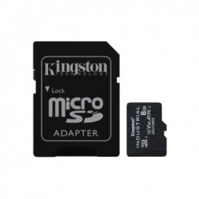 Kingston Carte 8GB microSDHC Industrielle C10 A1 pSLC + adaptateur SD, 8 Go, MicroSDHC, Classe 10, UHS-I, 100 Mos, 80 Mos