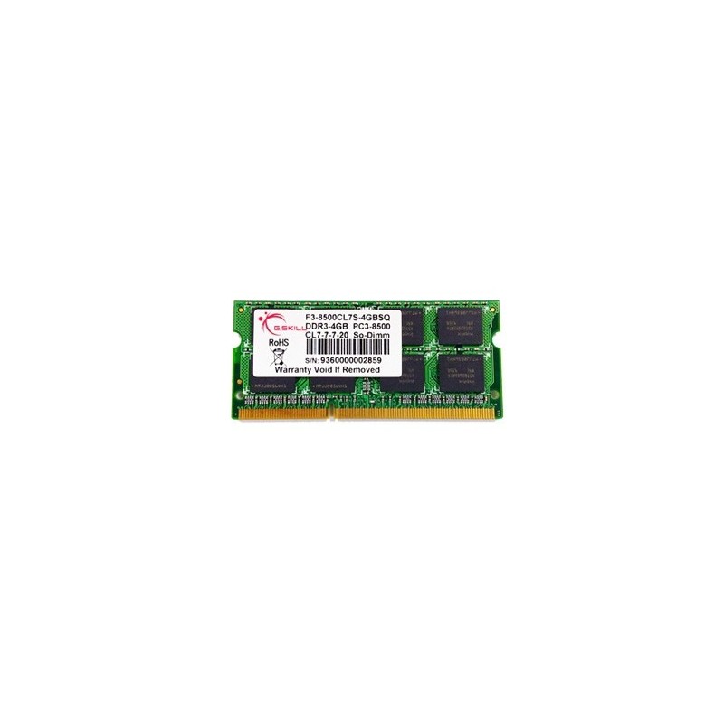 G.Skill 4GB DDR3 204-pin SO-DIMM, 4 Go, 1 x 4 Go, DDR3, 1066 MHz, 204-pin SO-DIMM
