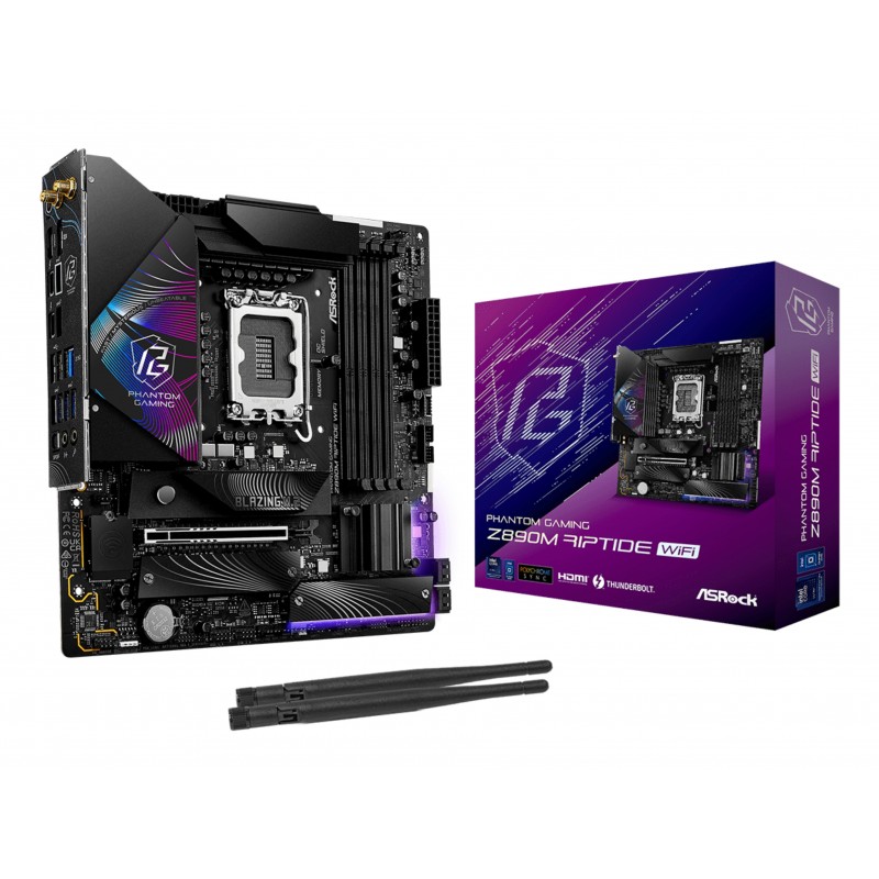 ASRock Phantom Gaming Z890M Riptide WiFi, Intel, LGA 1851 Socket V1, Intel Core Ultra Series 2, LGA 1851, DDR5-SDRAM, 256 Go