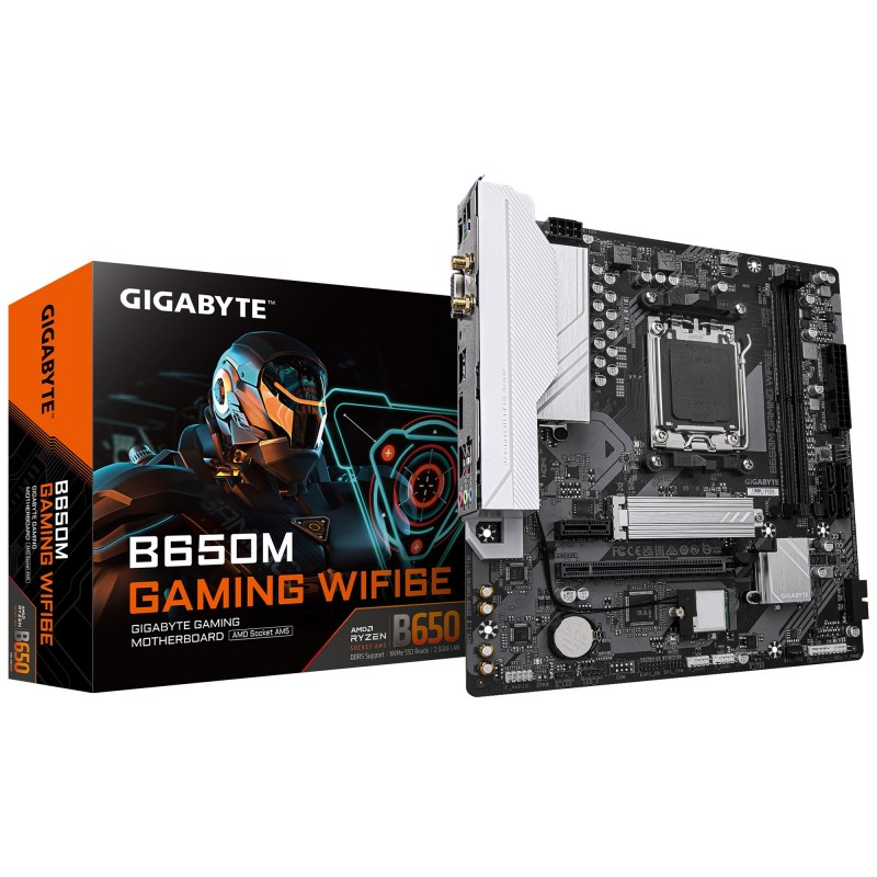 Gigabyte B650M GAMING WIFI6E Carte Mère - Processeurs AMD Ryzen Série 9000, VRM 5+2+2 phases, jusqu'à 6400 MHz DDR5 , 1xPCIe 4.0 M.2, LAN 2,5 GbE, WIFI 6E, USB 3.2 Gen 1, AMD, Emplacement AM5, AMD Ryzen 7000 Series, AMD Ryzen 8000 Series, AMD Ryzen