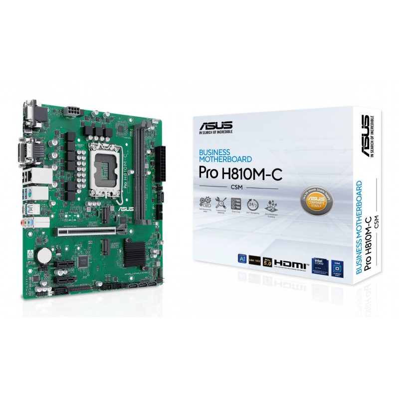ASUS PRO H810M-C-CSM, Intel, LGA 1851 Socket V1, Intel Core Ultra Series 2, LGA 1851, DDR5-SDRAM, 128 Go