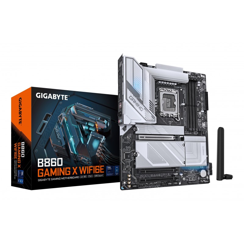 Gigabyte B860 GAMING X WIFI6E Carte mère - Processeurs Intel Core Ultra, VRM 12+1+2+1 phases, jusqu'à 9066MHz DDR5, 1xPCIe 5.0 + 2xPCIe 4.0 M.2, LAN 2,5 GbE, WIFI 6E, USB4, Intel, LGA 1851 Socket V1, Intel Core Ultra série 1, Intel Core Ultra Series 2