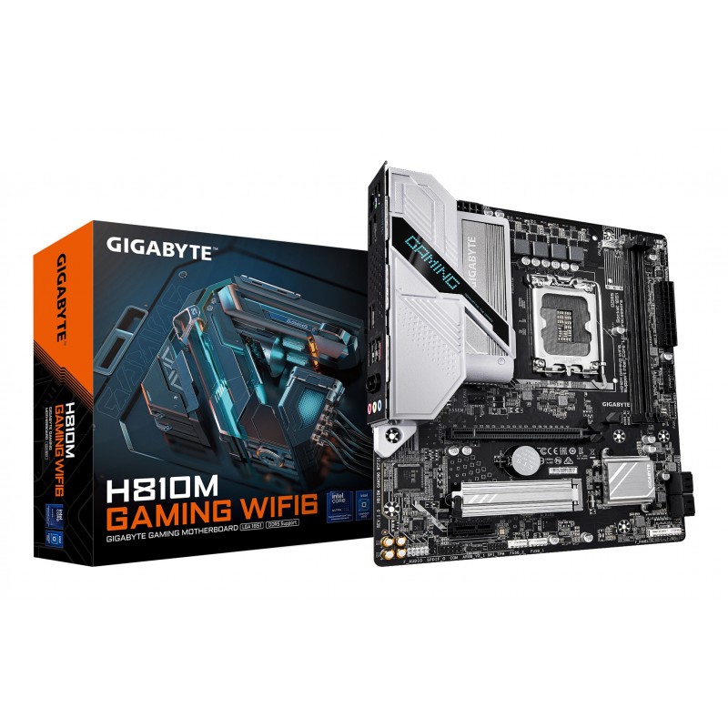 Gigabyte H810M GAMING WIFI6 Carte mère - Processeurs Intel Core Ultra Série 2, VRM 4+1+2 phases, jusqu'à 6400 MHz DDR5, 1xPCIe 4.0 M.2, LAN 2.5GbE, WIFI 6, USB 3.2 Gen 1, Intel, LGA 1851 Socket V1, Intel Core Ultra Series 2, LGA 1851, DDR5-SDRAM, 128