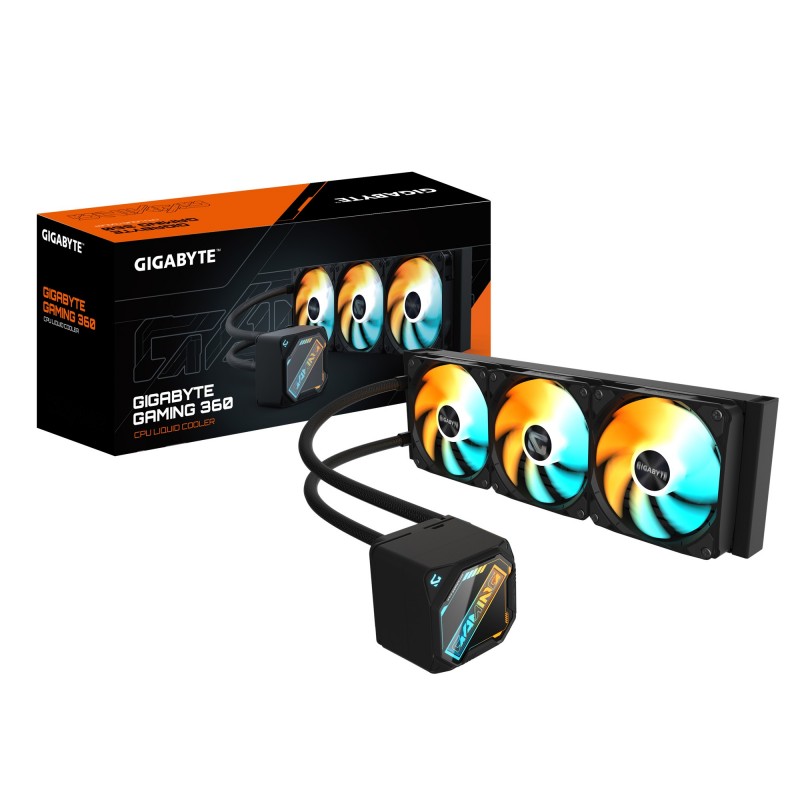 Gigabyte GAMING 360 Refroidisseur Liquide pour CPU - 3x120 mm Ventilateurs ARGB, Mécanisme d'emboîtement coulissant, DAISY-CHAIN, Compatible Intel LGA 1851 et AMD AM5, Refroidisseur de liquide tout-en-un, 12 cm, Noir