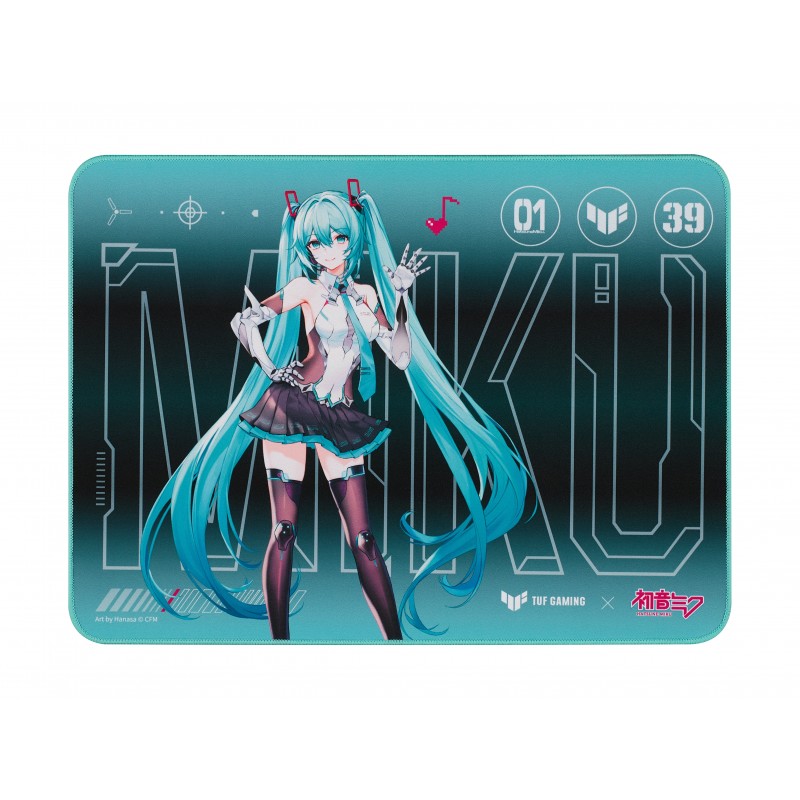 ASUS TUF Gaming P1 Hatsune Miku Edition, Turquoise, Image, Tissu, Caoutchouc, Base antidérapante, Tapis de souris de jeu