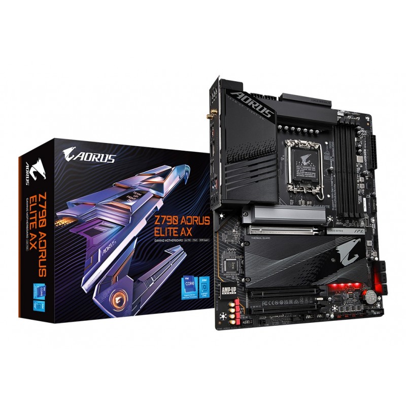 Gigabyte Z790 AORUS ELITE AX Carte Mère - Prend en charge les processeurs Intel Core 14e génération, 16*+2+1 Phases VRM Numérique, jusqu'à 7600MHz DDR5 , 4xPCIe 4.0 M.2, Wi-Fi 6E, 2.5GbE LAN, USB 3.2 Gen 2x2, Intel, LGA 1700, Intel® Celeron®