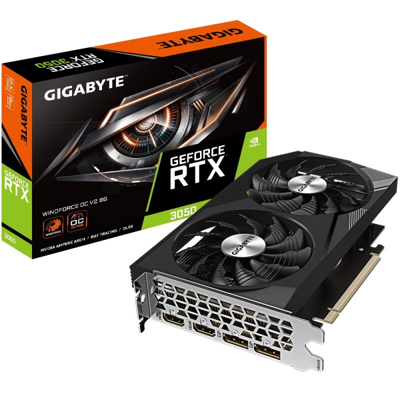 Gigabyte GeForce RTX 3050 WINDFORCE OC V2 8G, GeForce RTX 3050, 8 Go, GDDR6, 128 bit, 7680 x 4320 pixels, PCI Express 4.0